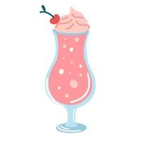 Milkshake. Tasty fresh milk shake with cherry. Yummy drink. Vector cartoon illustration on the white background.