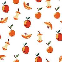 Apple seamless pattern. Fresh Fruits, food, healthy food concept. Half an apple and bones. Good for textile, wrapping, wallpapers. Sweet red ripe apple. Vector illustration.