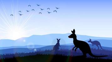 Family of kangaroo standing on the time of morning vector