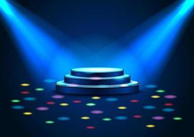 Empty stage with spotlights on stage with blue light and color rainbow vector