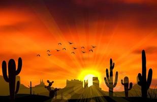 Illustration of cactus tree when the sunset vector