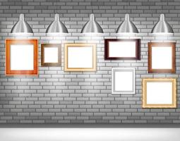 Picture frame vector. Photo art gallery on gray wall in the light vector