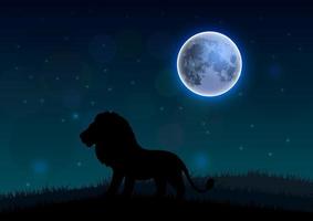 Silhouette of a lion standing on a hill at night vector
