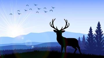 Silhouette of a deer standing on the time of morning vector