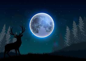 Silhouette of a deer standing on a hill at night vector