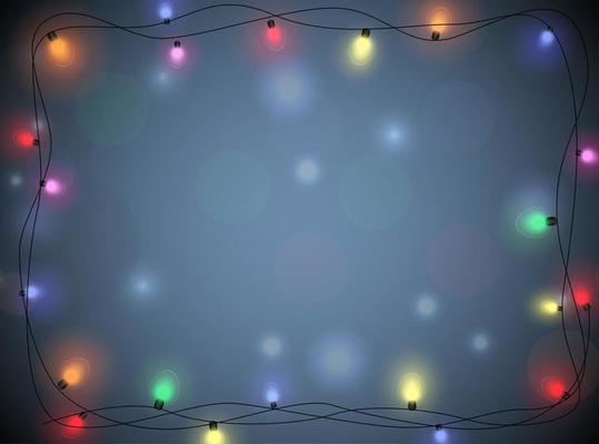 Christmas lights frame on dark background