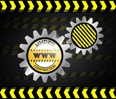 Under construction road sign in yellow on black with stripes and gears vector