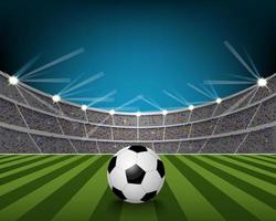 Soccer ball on the field of stadium with light. vector