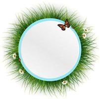 marco circular con hierba verde, luz solar y mosca batter vector