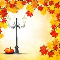 Autumn in the park with a pumpkins under the lamppost. Vector