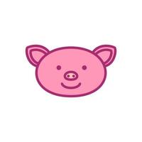 diseño de ilustración de vector de logotipo de dibujos animados lindo de sonrisa de cara de cabeza de cerdo o lechones