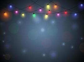 Christmas lights on dark blue background vector