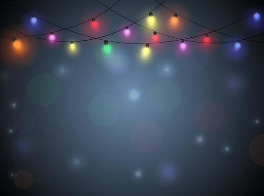 Christmas lights on dark blue background