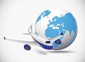 Airliner with globe in the white background. vector illustration