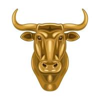 Gold Head of ox front view cartoon isolated white background vector