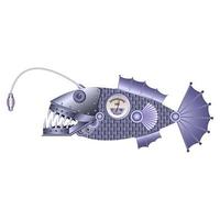 Steampunk silver fish realistic isolated white background vector