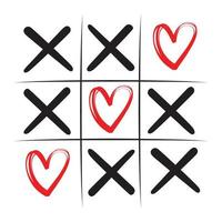 Tic-tac-toe game with hearts for valentine day design concept. vector