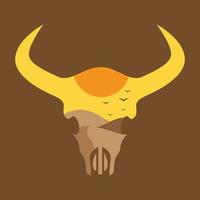 cráneo de vaca coloreado con desierto puesta de sol diseño de logotipo vector gráfico símbolo icono signo ilustración idea creativa