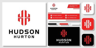 Initials Letter HH Monogram Hexagon Strong Red Modern Mirror Logo Design with Business Card Template vector