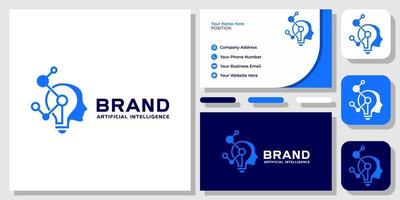 Human Head Mindset Science Technology Digital Brain Lamp Logo Design with Business Card Template vector