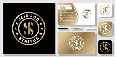 Initials Letter JS SJ Vintage Stamp Retro Circle Circular Star Premium Gold Logo Design with Business Card Template vector