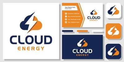 Cloud Volt Energy Power Electric Thunder Bolt Flash Storm Logo Design with Business Card Template vector