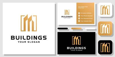 Abstract Buildings Gold Luxury Apartment Tower City Real Estate Logo Design with Business Card Template vector