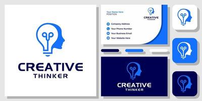 Human Head Lamp Light Bulb Mind Brain Think Person Modern Logo Design with Business Card Template vector