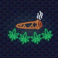 humo de hierba y cuatro logotipos de cannabis con estilo neón. vector