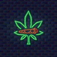 Smokes and Cannabis Label With Neon Style. vector
