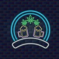 Beers and Cannabis Logo With Neon Style. vector