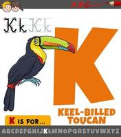 letter K from alphabet with cartoon keel billed toucan vector