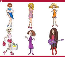 cartoon woman comic characters humorous set vector