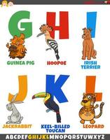 educational alphabet set with cartoon animal characters vector