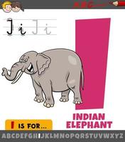 letter I from alphabet with cartoon Indian elephant character vector