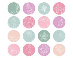 Highlight cover set, abstract floral botanical icons for social media. set flower icons templates - social media story highlights cover in trendy linear style vector