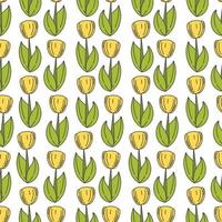 Seamless pattern with yellow tulips. Yellow flowers spring, easter seamless background. Hand drawn. vector