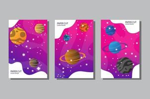 moder planet futuristic paper cut cover set vector