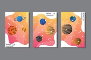 moder planet futuristic paper cut cover set vector