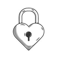 Heart lock line art Vintage-style. Heart shaped padlock vector illustration