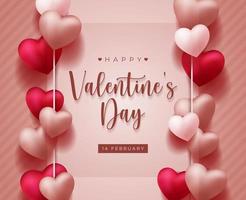 encantador fondo de feliz día de san valentín con diseño realista de corazones 3d para tarjeta de felicitación, afiche, pancarta. ilustración vectorial vector