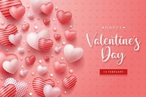 Lovely happy valentines day background with realistic 3d hearts design for greeting card, poster, banner. Vector illustration.