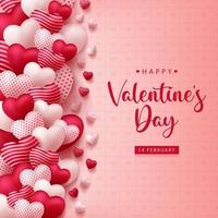 Lovely happy valentines day background with realistic 3d hearts design for greeting card, poster, banner. Vector illustration.