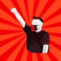 Man wearing black mask raised hard clenched fist vector illustration.