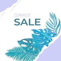 Summer sale tropical leaves vector background.