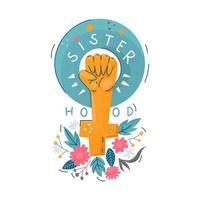 Hand with clenched fist up in the air as a symbol of feminism. vector