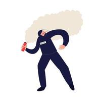 Police officer throwing the smoke bomb vector illustration.