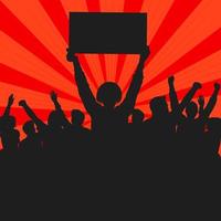 Crowd protest silhouette on red retro background. vector