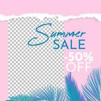 Summer sale tropical leaves vector background.