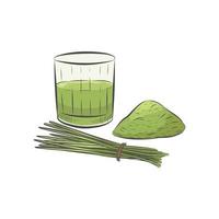 Wheat grass powder and juice isolated on white background. vector